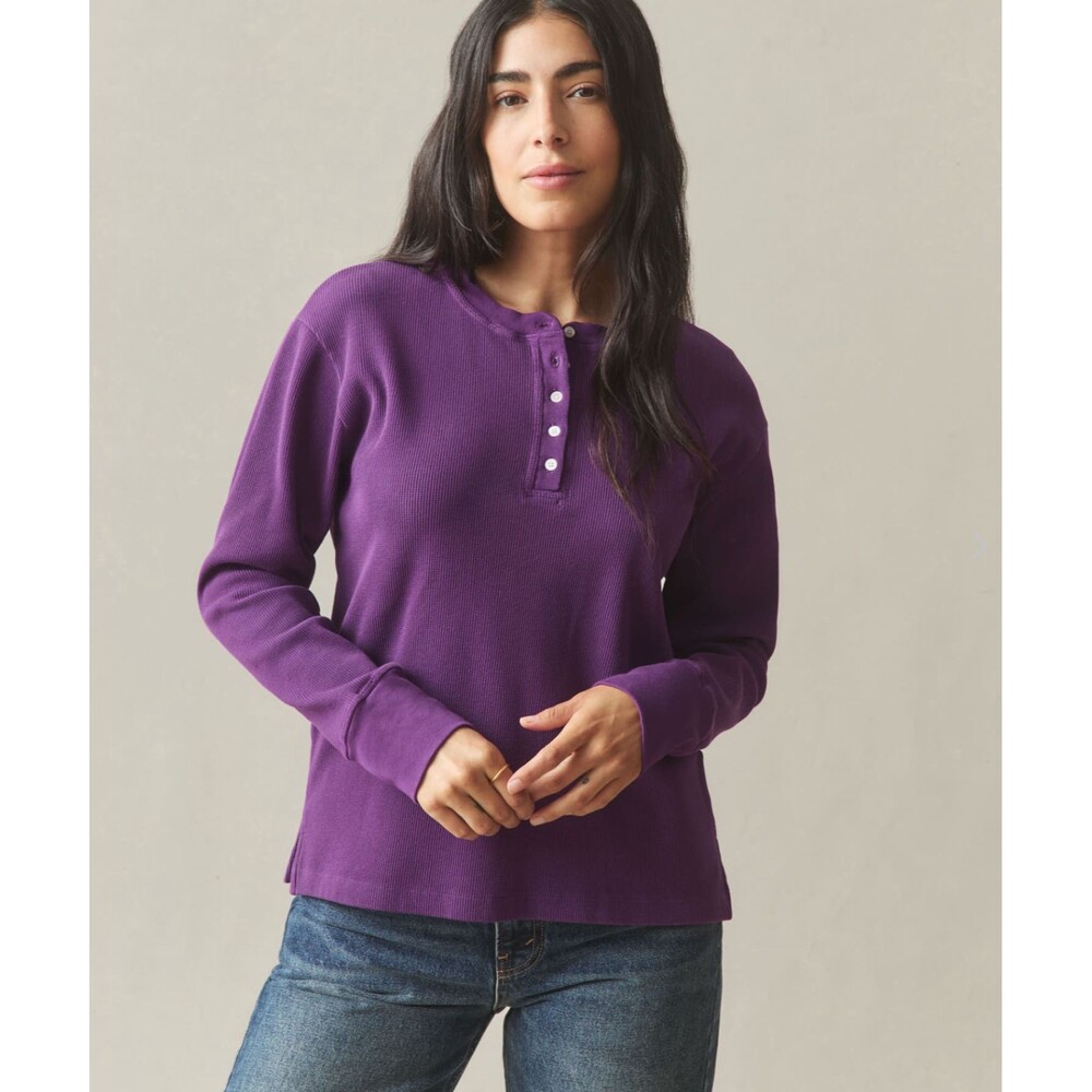 American Giant Thermal Henley Shirt Womens Large Purple Waffle Knit USA NEW
